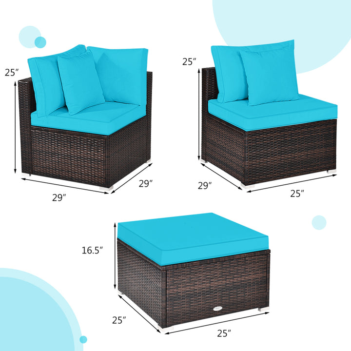 4PCS Rattan Patio Conversation Furniture Set Yard Outdoor w/ Turquoise Cushion Image 4