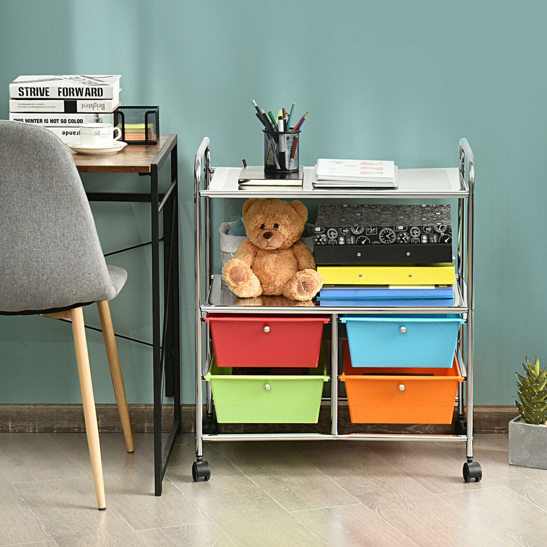 4 Drawers Rolling Storage Cart Metal Rack Shelf Home Office Furniture Multicolor Image 3