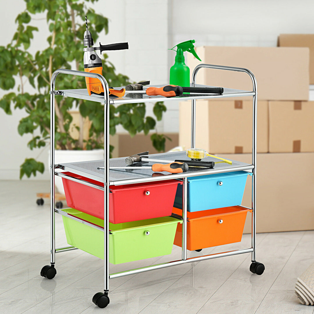 4 Drawers Rolling Storage Cart Metal Rack Shelf Home Office Furniture Multicolor Image 4