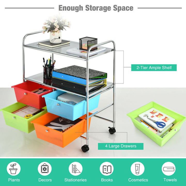 4 Drawers Rolling Storage Cart Metal Rack Shelf Home Office Furniture Multicolor Image 6