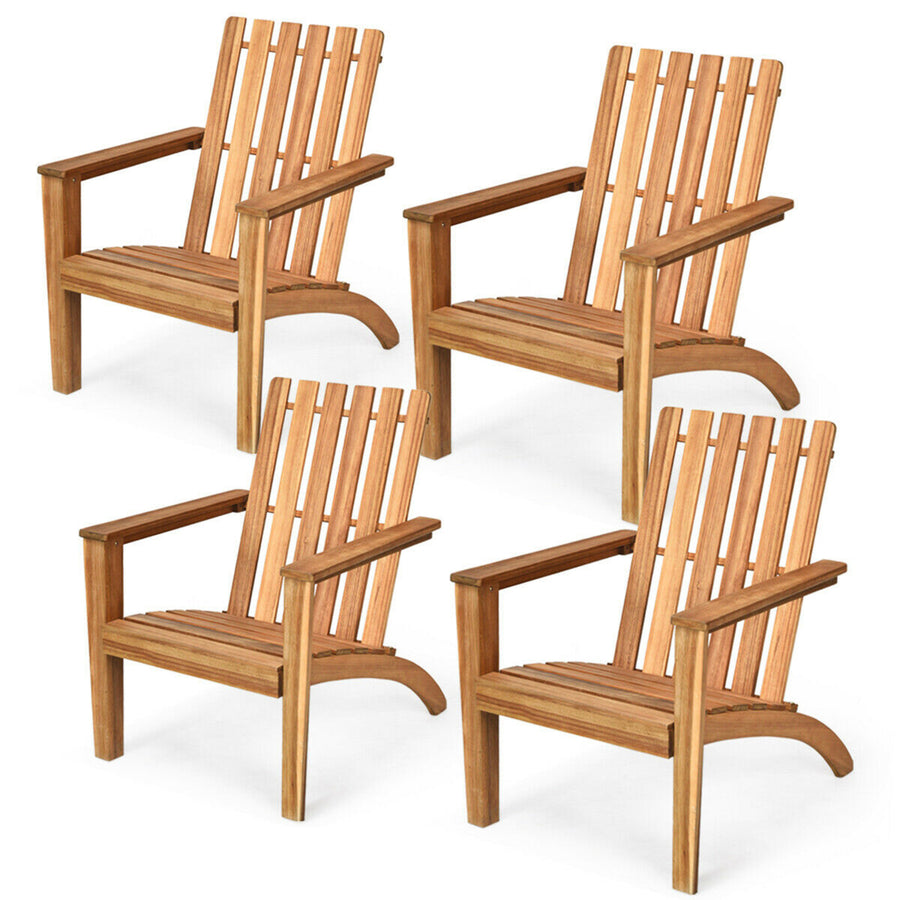 4PCS Outdoor Wooden Adirondack Chair Patio Lounge Chair w/ Armrest Natural Image 1