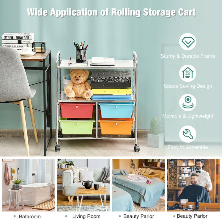 4 Drawers Rolling Storage Cart Metal Rack Shelf Home Office Furniture Multicolor Image 7