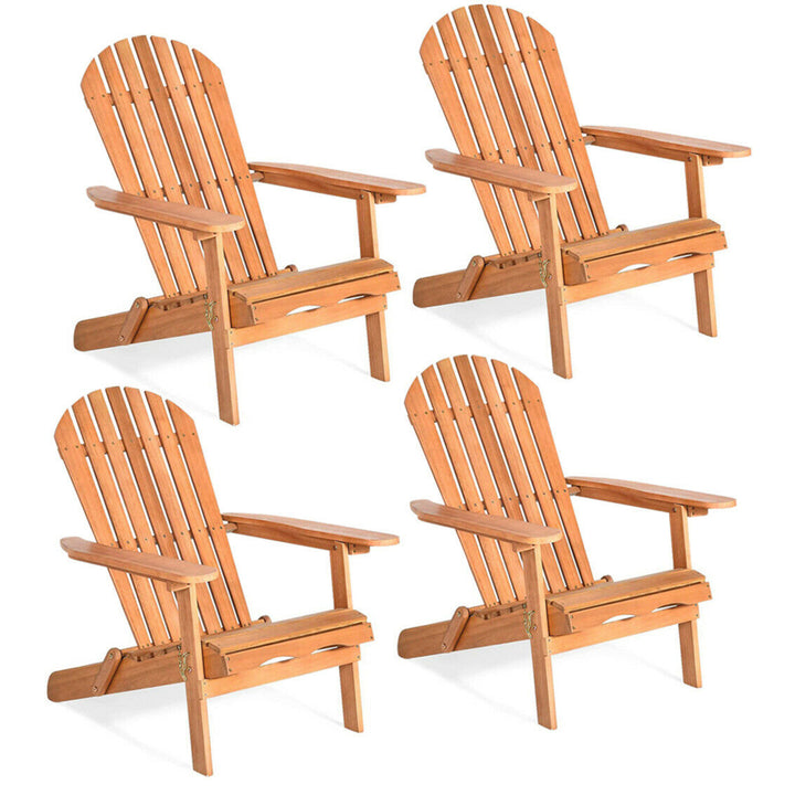 4 PCS Eucalyptus Adirondack Chair Foldable Outdoor Wood Lounger Chair Natural Image 1