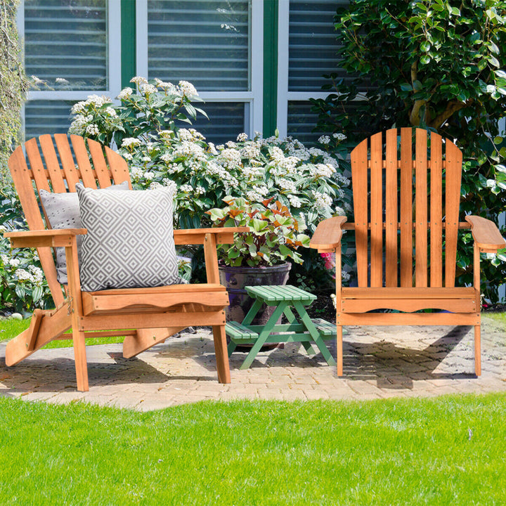 4 PCS Eucalyptus Adirondack Chair Foldable Outdoor Wood Lounger Chair Natural Image 3