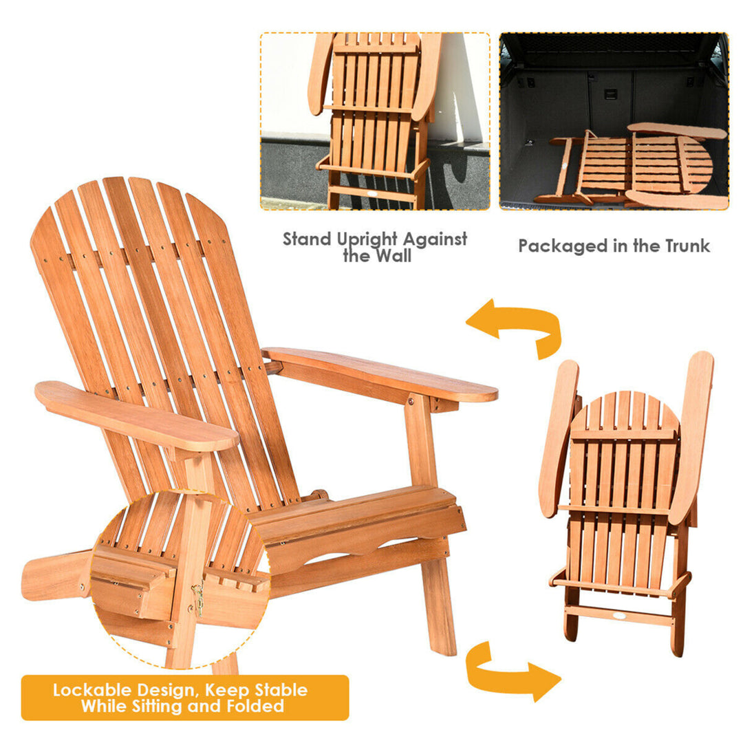 4 PCS Eucalyptus Adirondack Chair Foldable Outdoor Wood Lounger Chair Natural Image 8