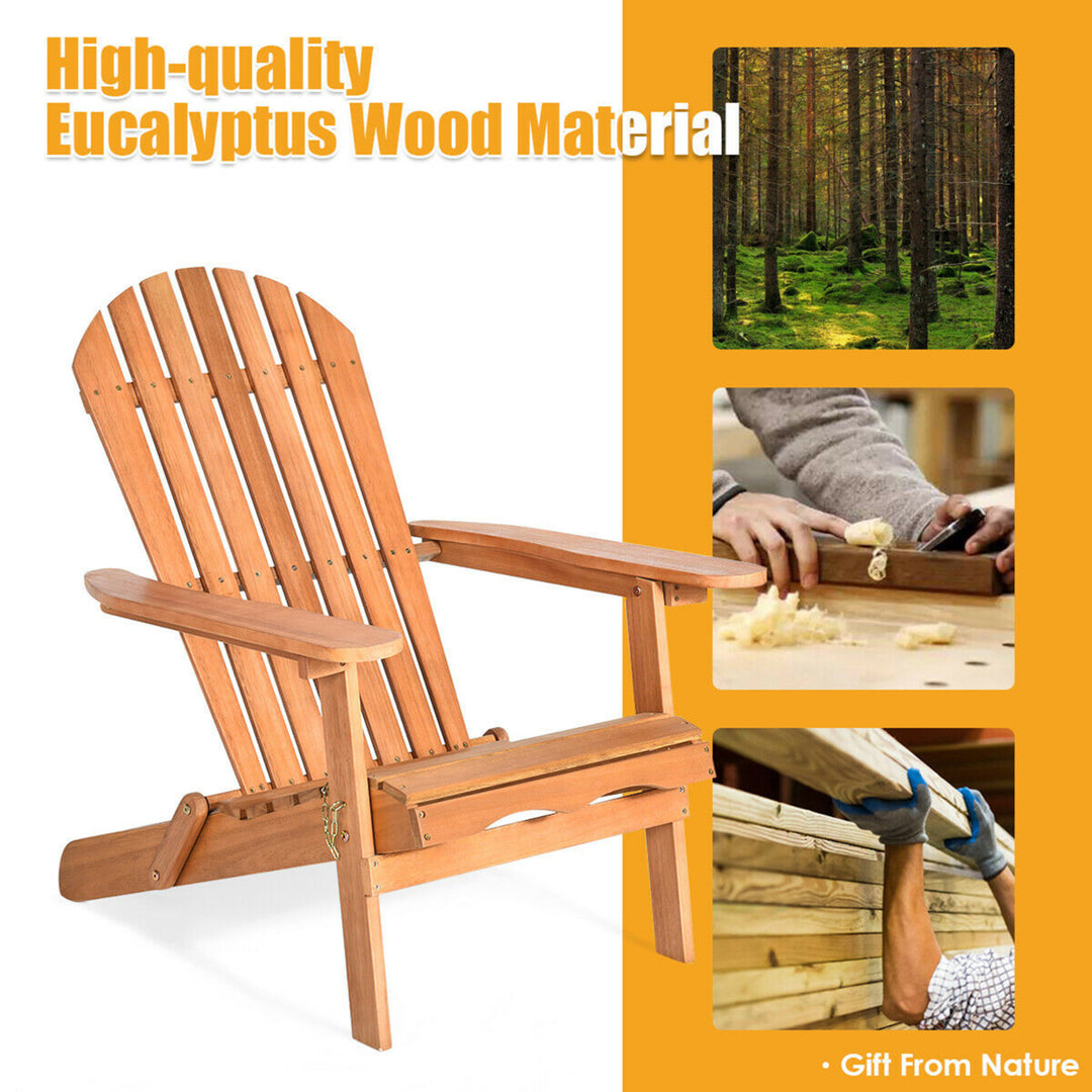 4 PCS Eucalyptus Adirondack Chair Foldable Outdoor Wood Lounger Chair Natural Image 9