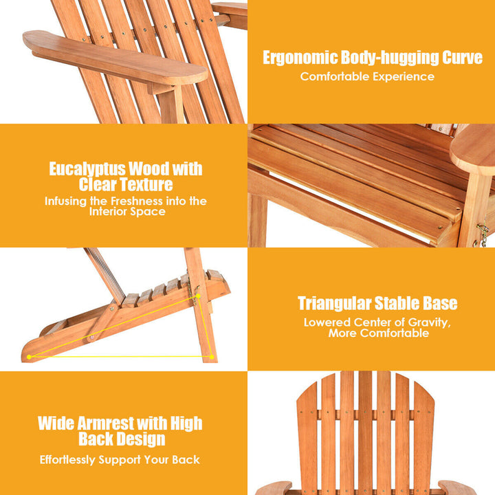 4 PCS Eucalyptus Adirondack Chair Foldable Outdoor Wood Lounger Chair Natural Image 10