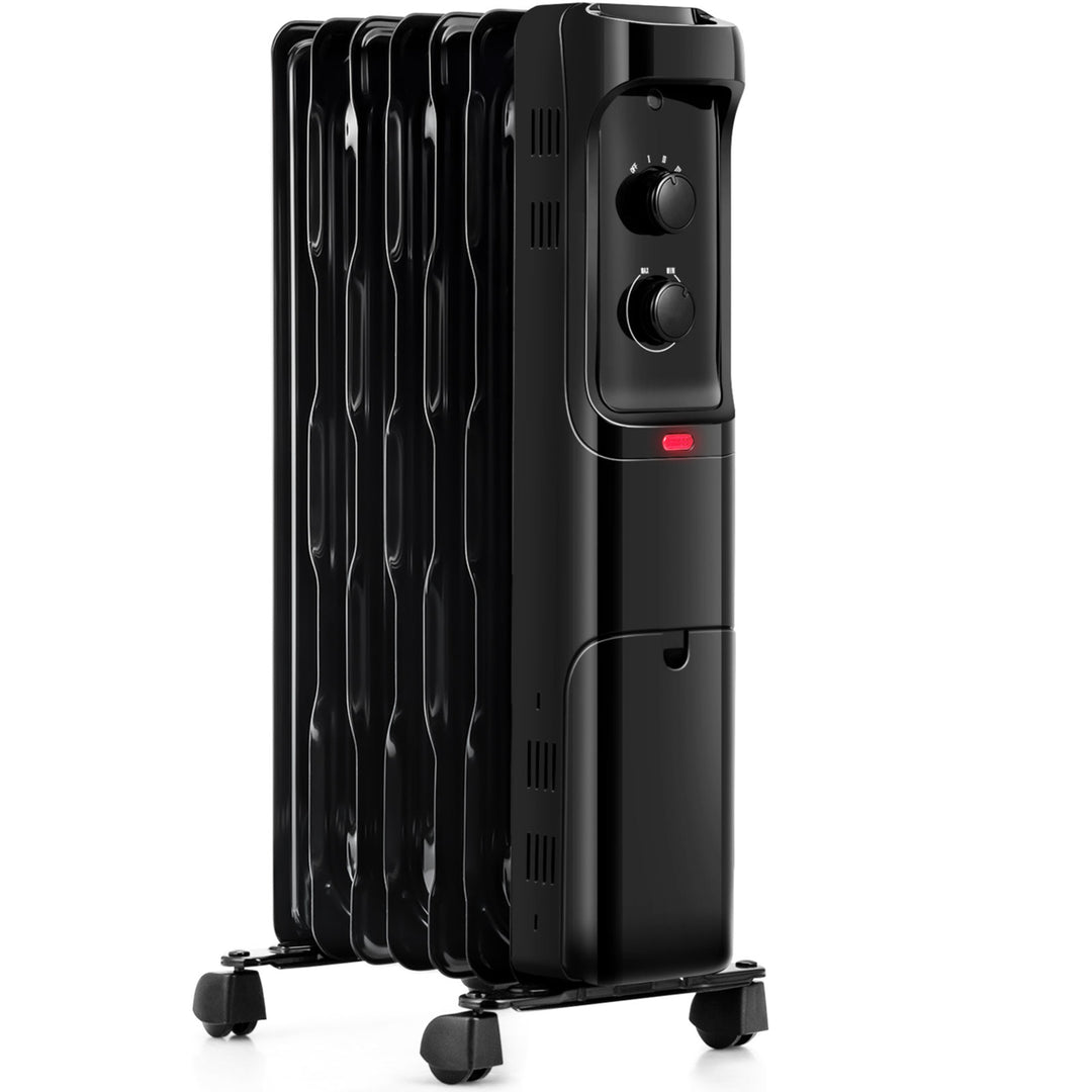 1500W Oil Filled Radiator Heater Space Heater w/ 3 Heat Settings Black/White Image 4