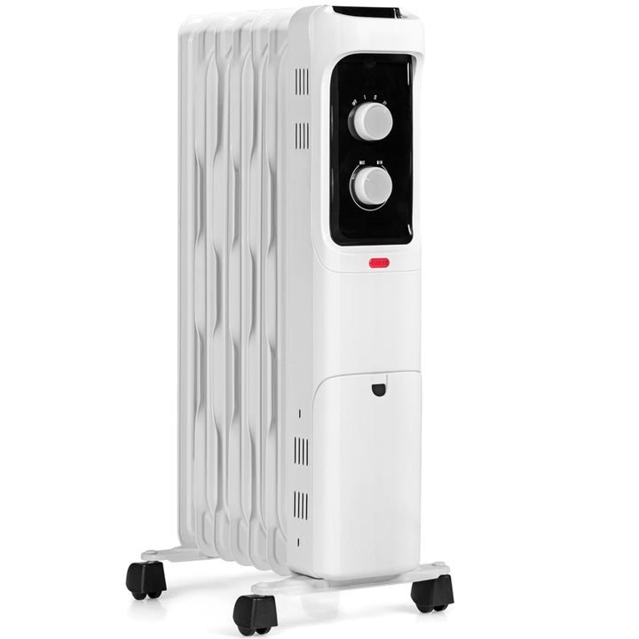 1500W Oil Filled Radiator Heater Space Heater w/ 3 Heat Settings Black/White Image 5