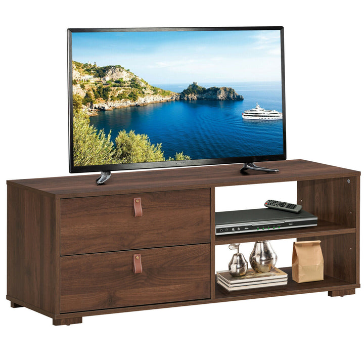 TV Stand Entertainment Media Center Console for TVs up to 55 w/Drawers Black/Walnut Image 11