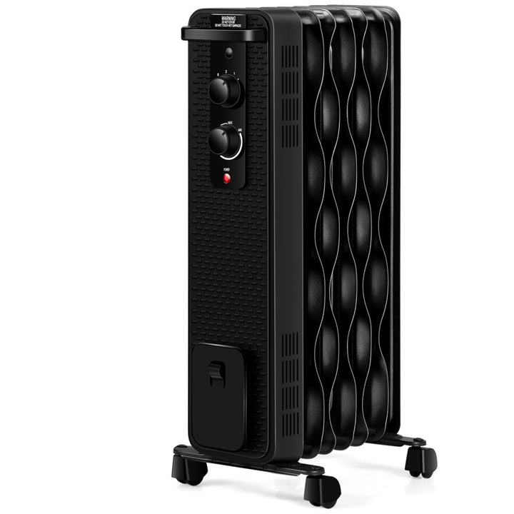 1500W Oil Filled Radiator Space Heater w/ 3 Heating Modes Black/White Image 4