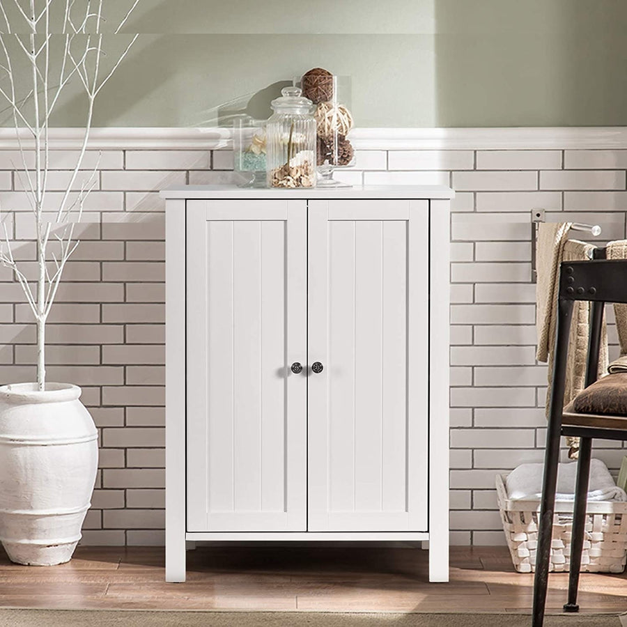 Bathroom Floor Storage Cabinet, Free Standing 3 Tier Storage Cabinet with Double Door Image 1