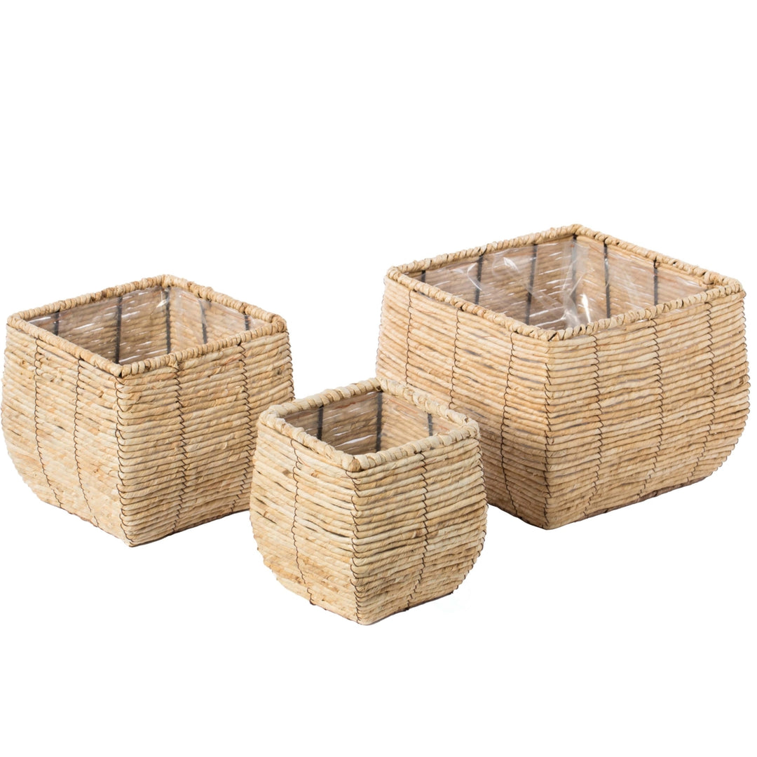 Woven Square Flower Pot Planter Leak-Proof Lining 11.25in Garden Decor Image 3