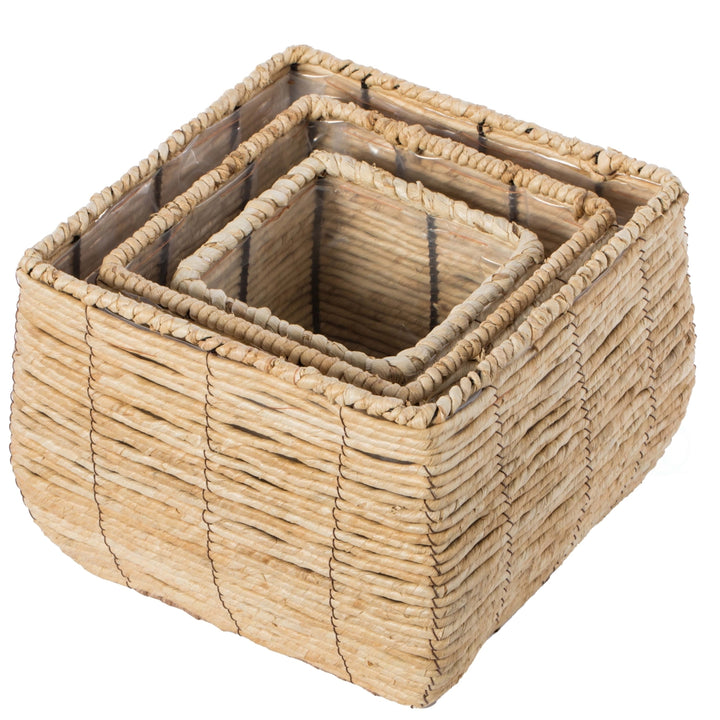 Woven Square Flower Pot Planter with Leak-Proof Plastic Lining Image 4