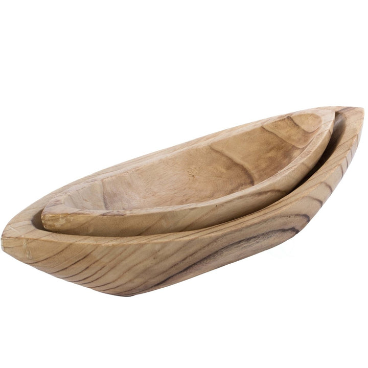 Wood Carved Boat Shaped Bowl Tray Rustic Paulownia Large Small Image 6