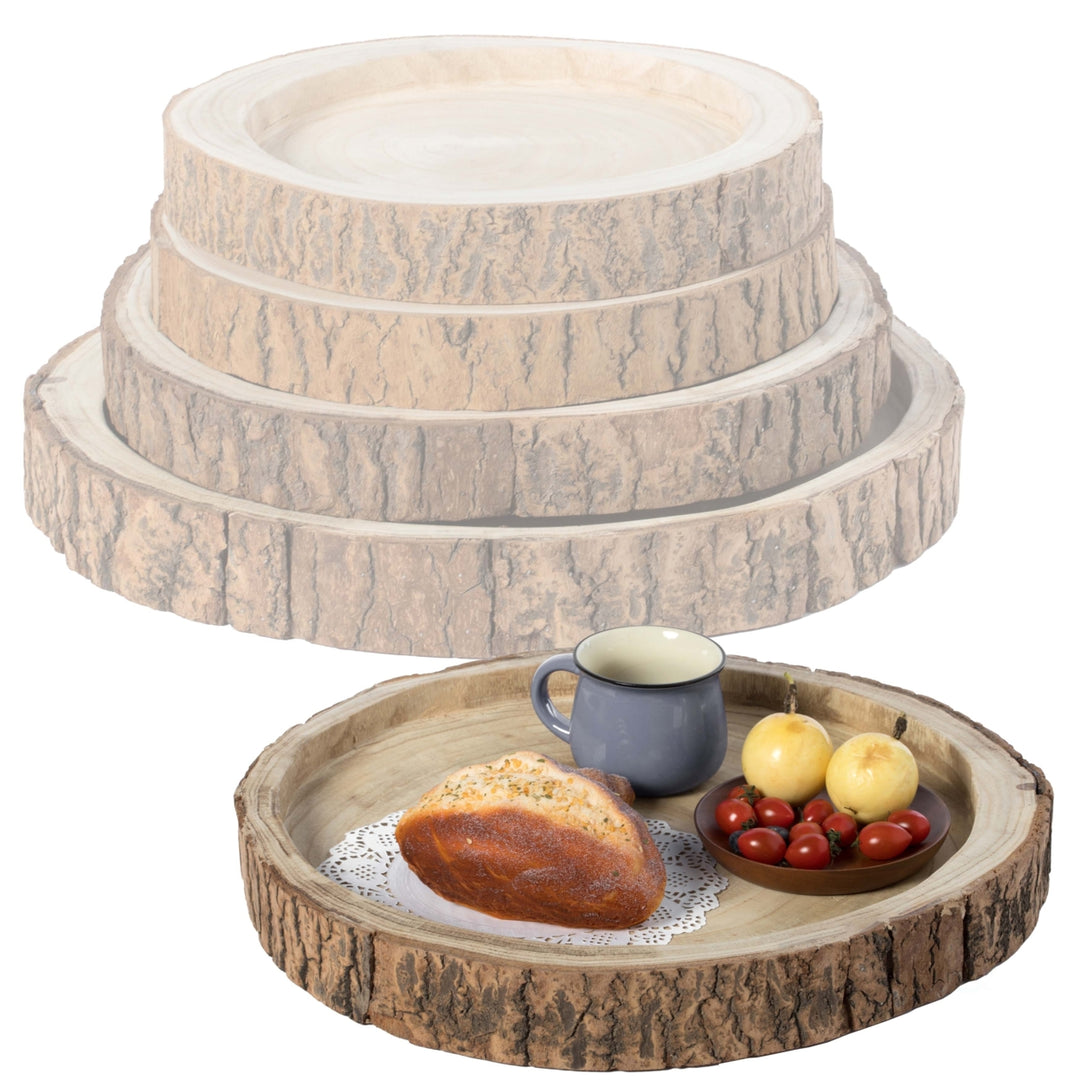 Wooden Tree Bark Tray 18in Rustic Serving Platter Charger Natural Paulownia Image 7