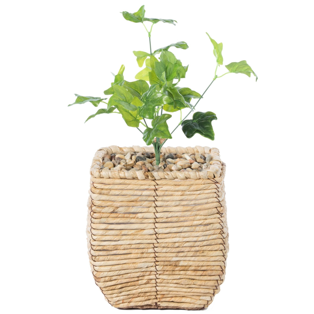 Woven Square Flower Pot Planter Leak-Proof Lining 11.25in Garden Decor Image 1