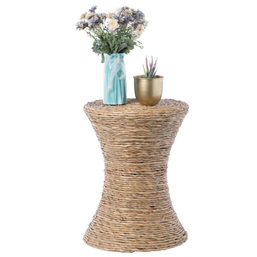 Decorative Round Wicker Side Table Hourglass Shape Accent Coffee Table Image 1