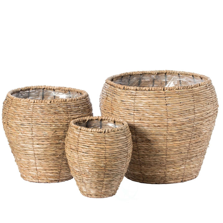 Woven Round Flower Pot Planter Basket Leak-Proof Lining 16in 12in 8in Image 3