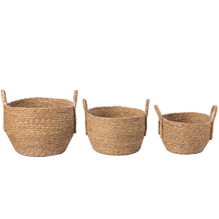 Decorative Round Wicker Woven Rope Storage Blanket Basket with Braided Handles Image 6