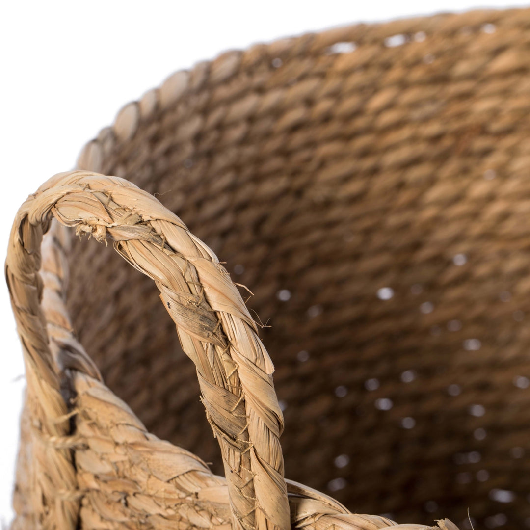 Decorative Round Wicker Woven Rope Storage Blanket Basket with Braided Handles Image 7
