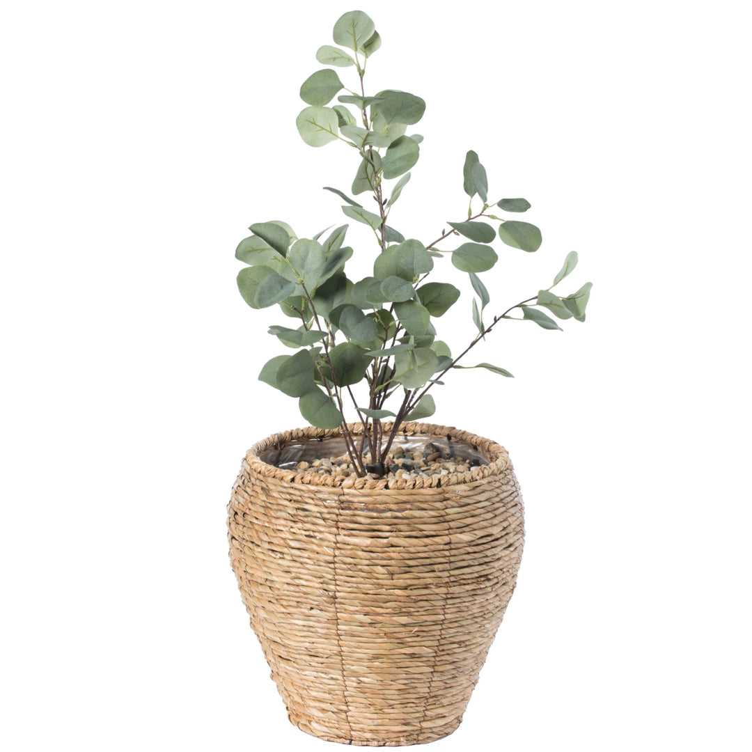 Woven Round Flower Pot Planter Basket with Leak-Proof Plastic Lining Image 1