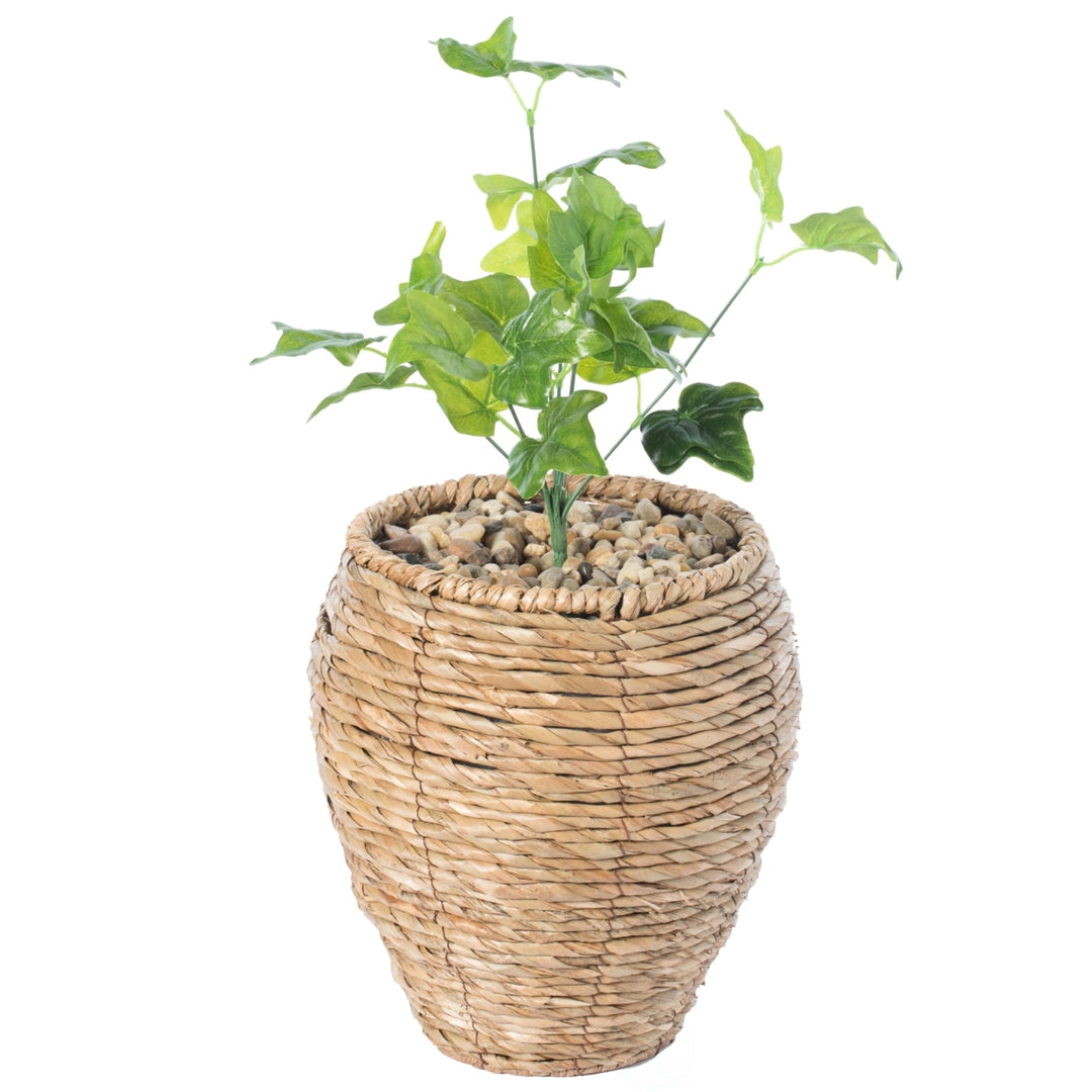 Woven Round Flower Pot Planter Basket with Leak-Proof Plastic Lining Image 1