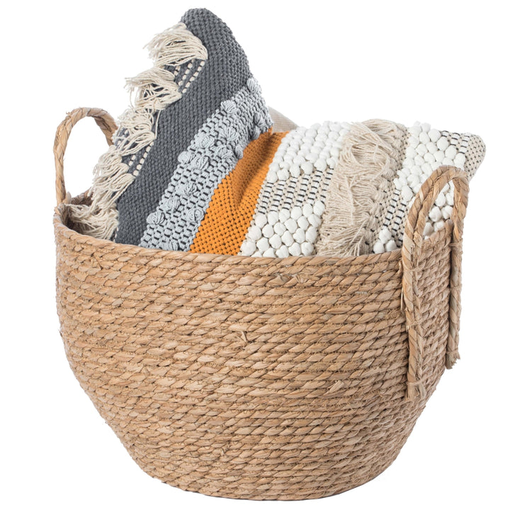 Wicker Storage Basket with Braided Handles Large Medium Small Blanket Organizer Image 9