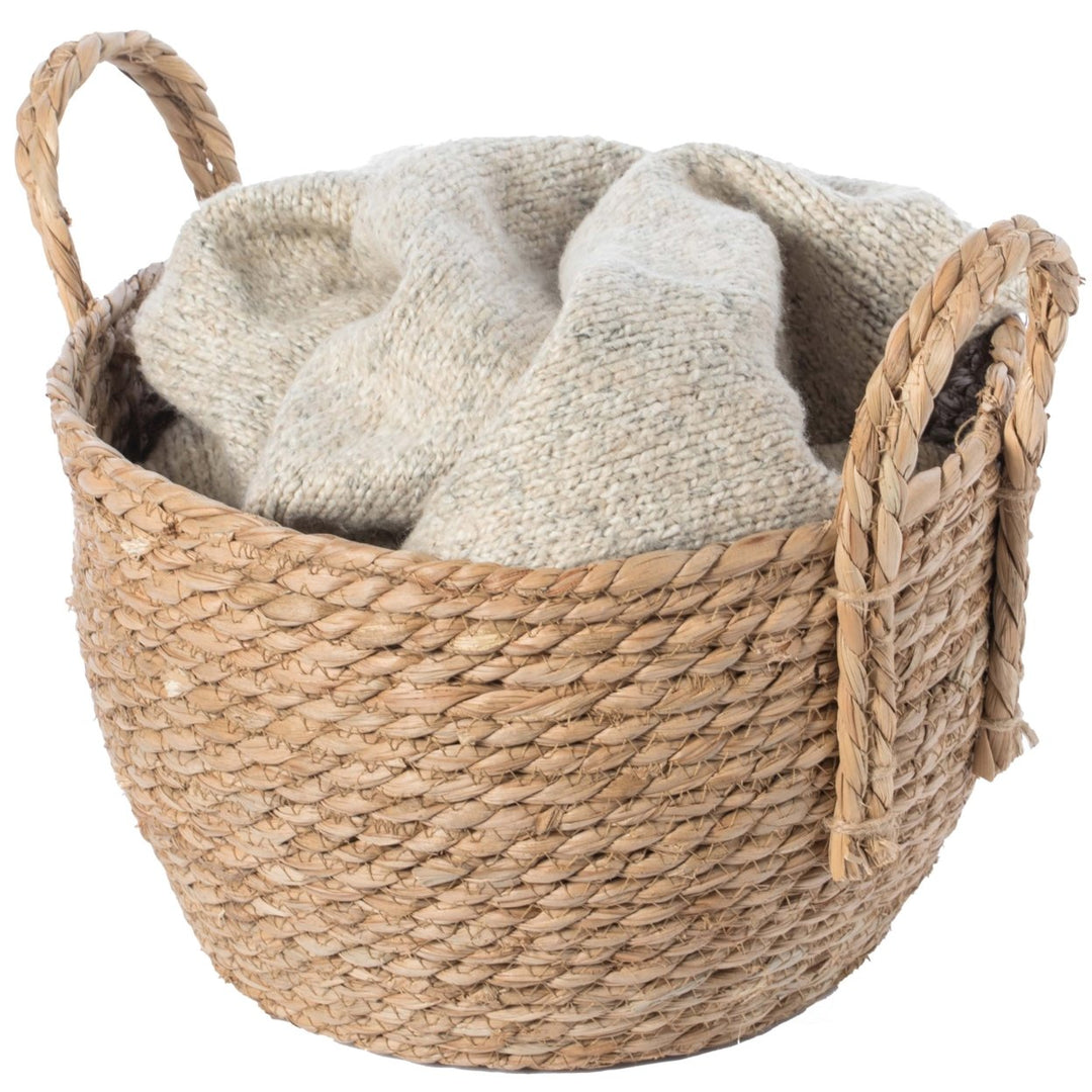 Decorative Round Wicker Woven Rope Storage Blanket Basket with Braided Handles Image 11