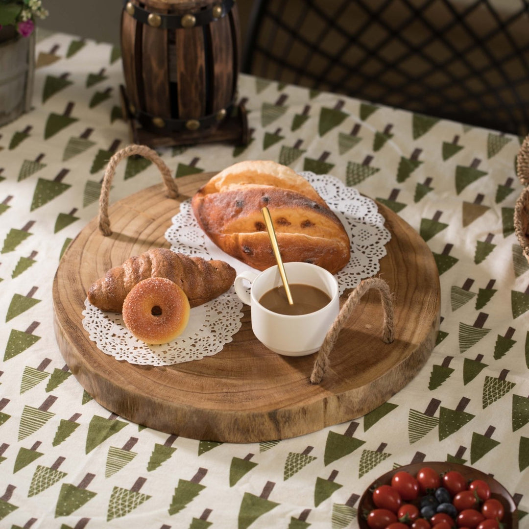 Wood Round Tray Serving Platter Board with Rope Handles Image 6