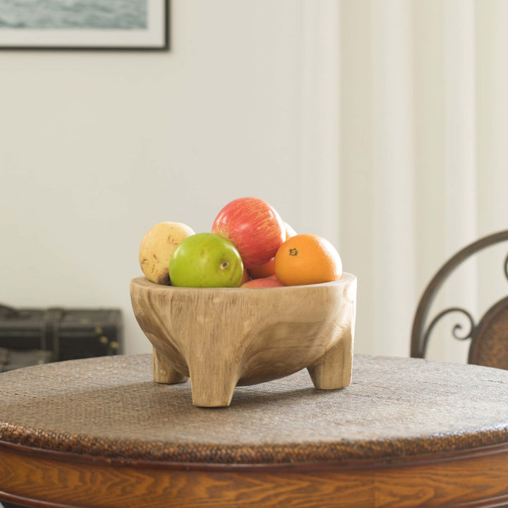 Natural Paulownia Wood Serving Bowl 10-inch Rustic Bread Fruit Basket Centerpiece Image 2