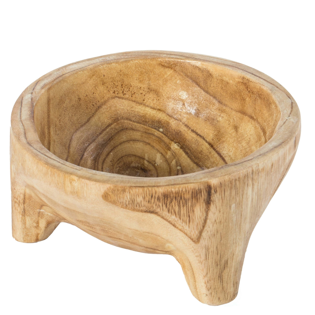 Natural Paulownia Wood Serving Bowl 10-inch Rustic Bread Fruit Basket Centerpiece Image 3