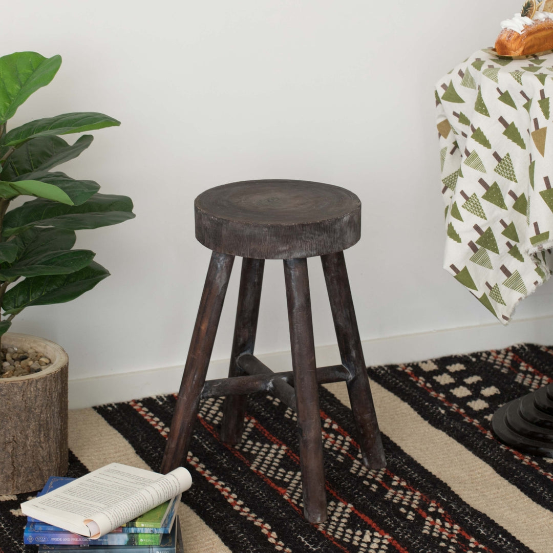 Antique Wooden Log Cabin Stools Set of 2 Rustic Accent Chairs 19.5 Inch Image 4