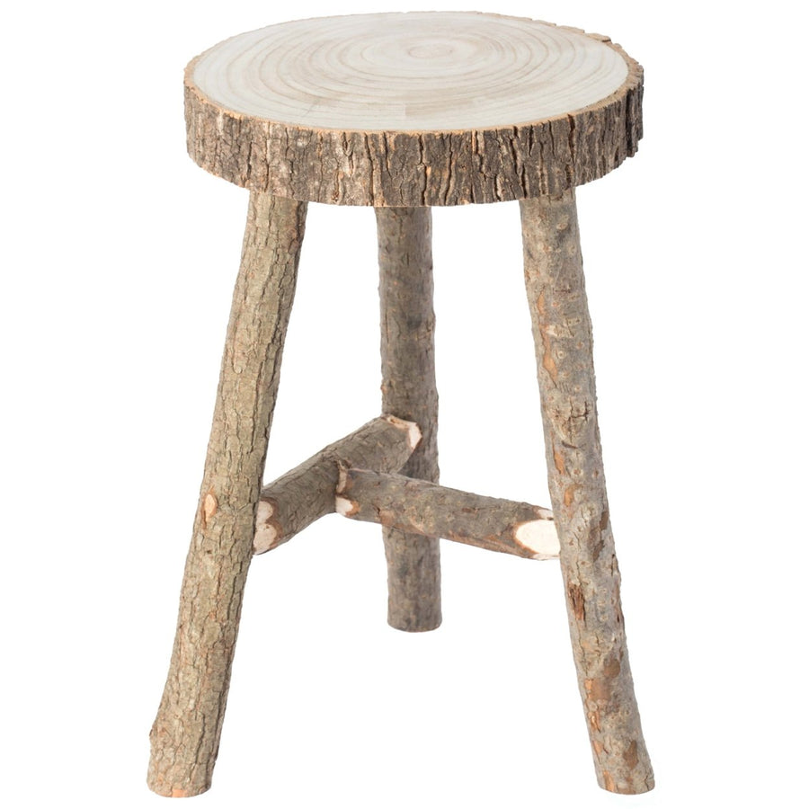 Decorative Antique Log Cabin Natural Wooden Accent Stool Side Table Image 1