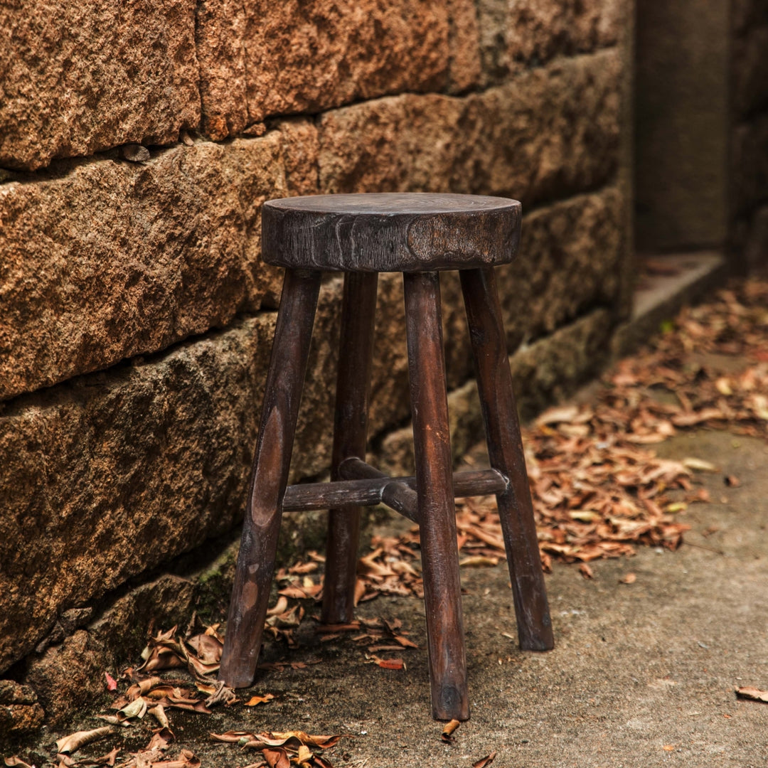 Antique Wooden Log Cabin Stools Set of 2 Rustic Accent Chairs 19.5 Inch Image 7