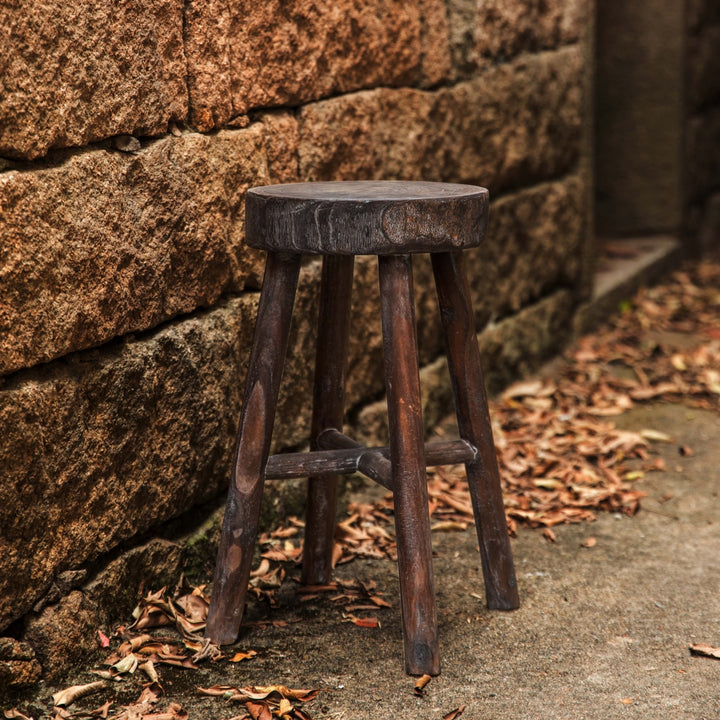 Antique Round Wooden Chair Log Cabin Stools Set of 2 Image 7