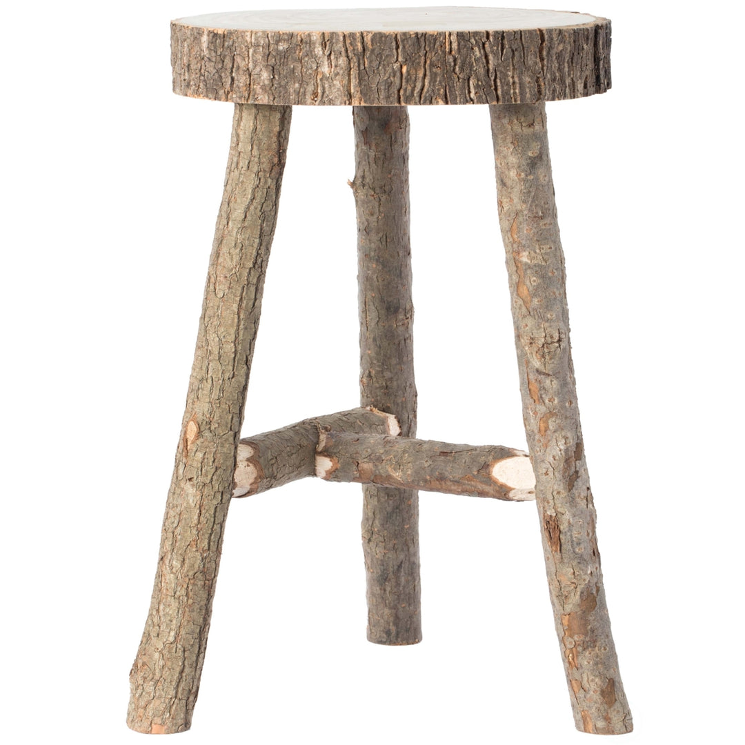 Decorative Antique Log Cabin Natural Wooden Accent Stool Side Table Image 4