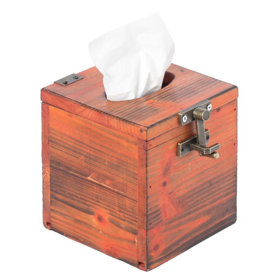 Square Wooden Rustic Lockable Tissue Box Cover Holder Image 1