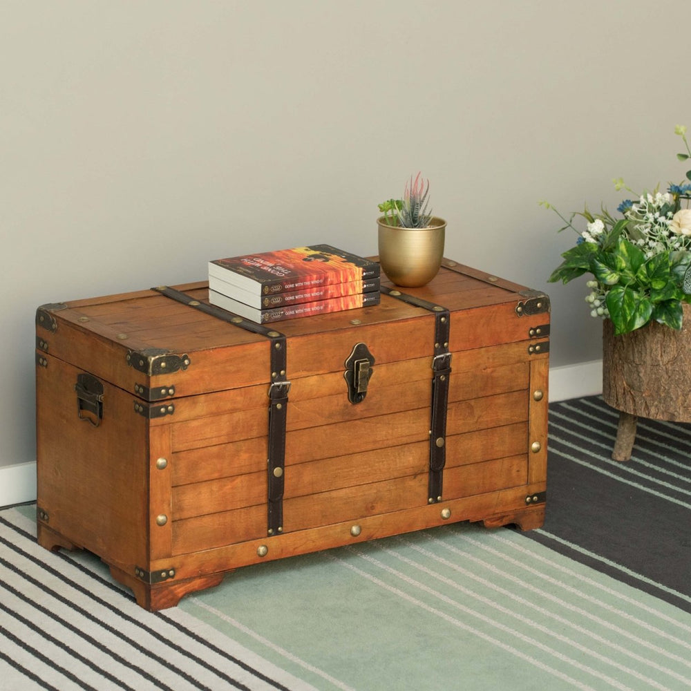 Rustic Large Wooden Storage Trunk with Lockable Latch Image 2