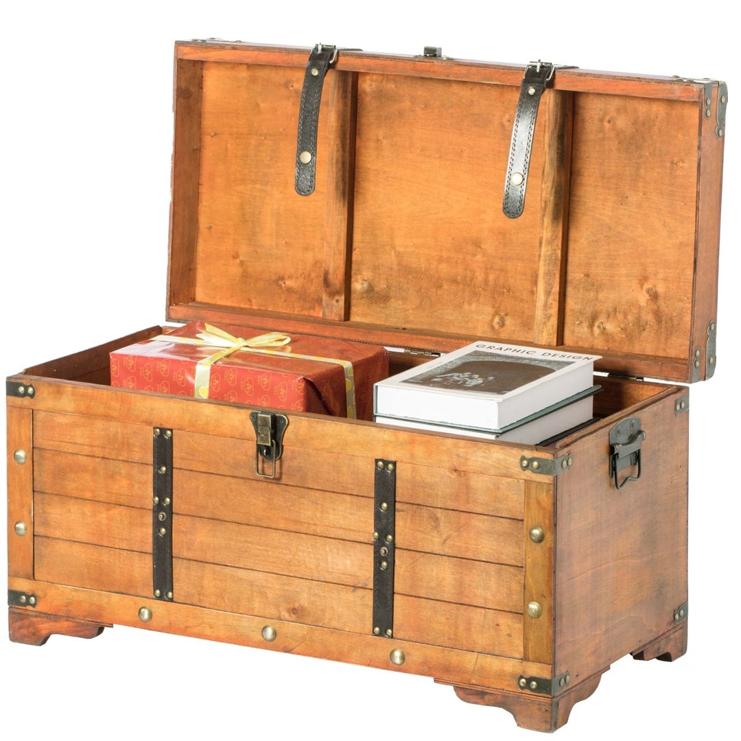 Rustic Large Wooden Storage Trunk with Lockable Latch Image 3