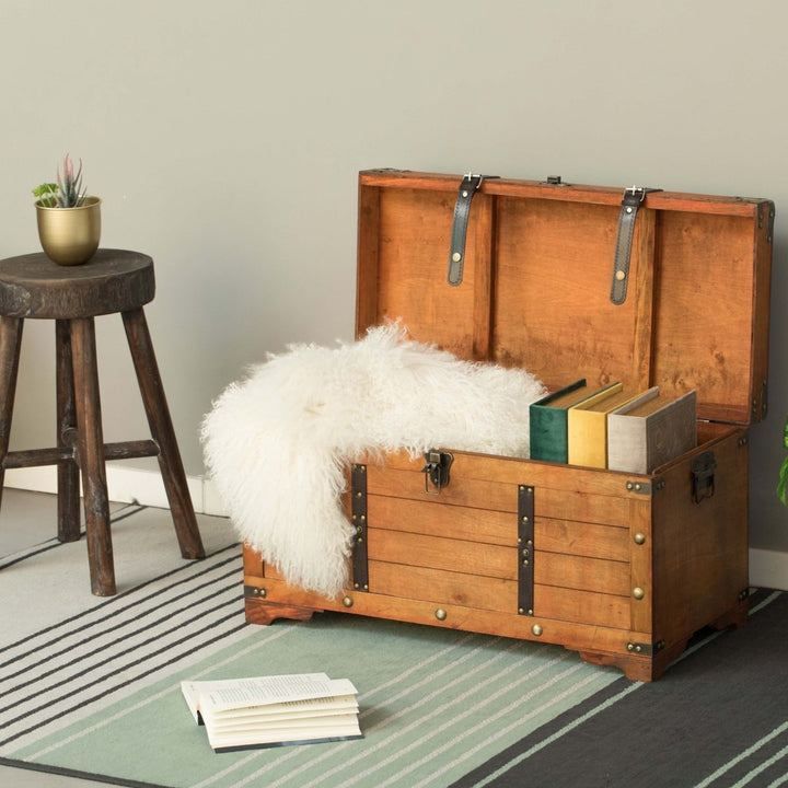 Rustic Large Wooden Storage Trunk with Lockable Latch Image 4