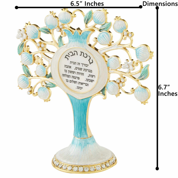 Matashi Hebrew Judaica Tree Shaped Home Blessing Standing Ornament w/ Crystals (Pewter) Housewarming Present Home Image 3