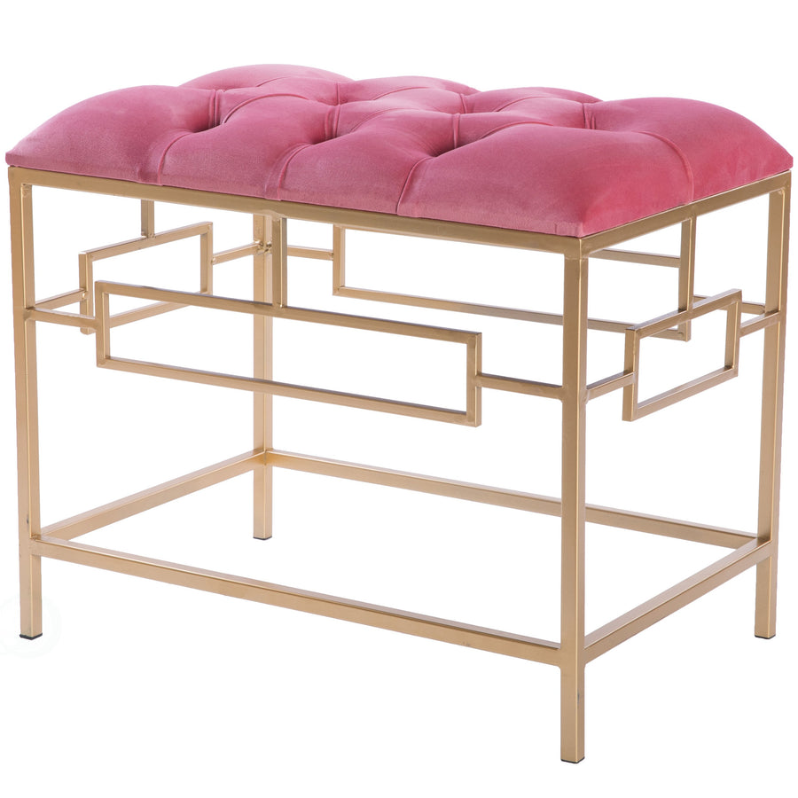 Pink Velvet Tufted Stool with Gold Metal Legs Modern Accent Furniture 20 inch Image 1