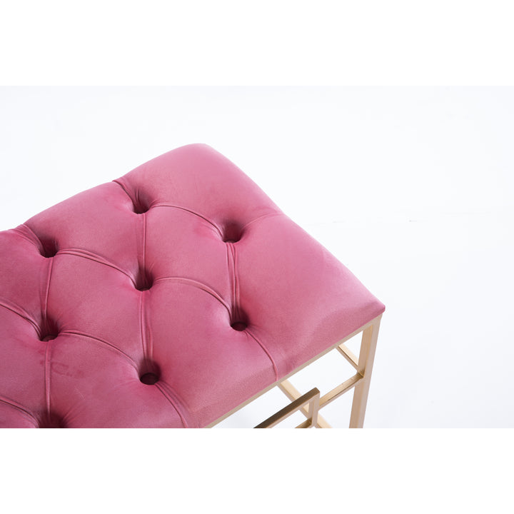 Pink Velvet Tufted Stool with Gold Metal Legs Modern Accent Furniture 20 inch Image 5