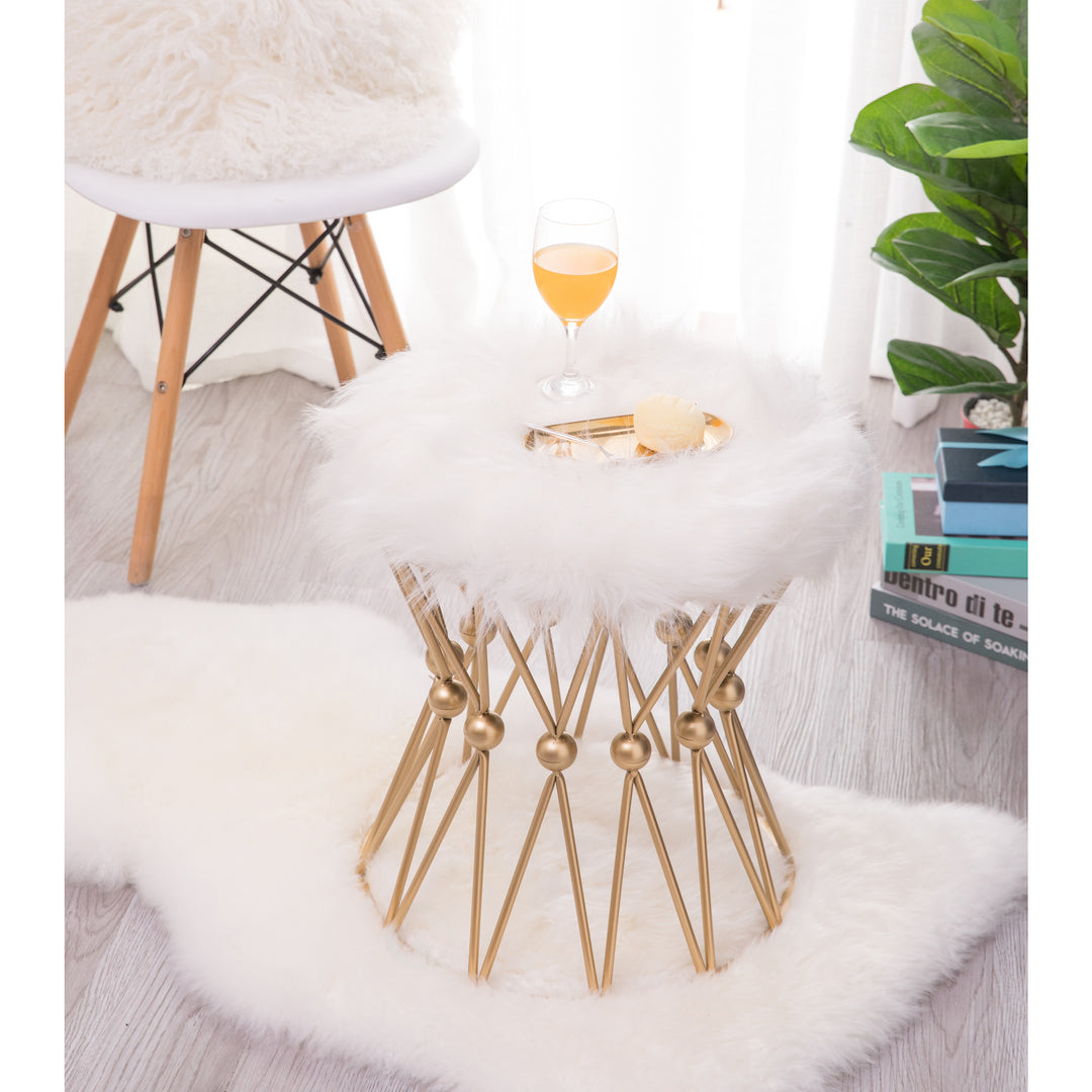 Gold Metal Vanity Stool with White Faux faux Seat Decorative Side Table Image 4