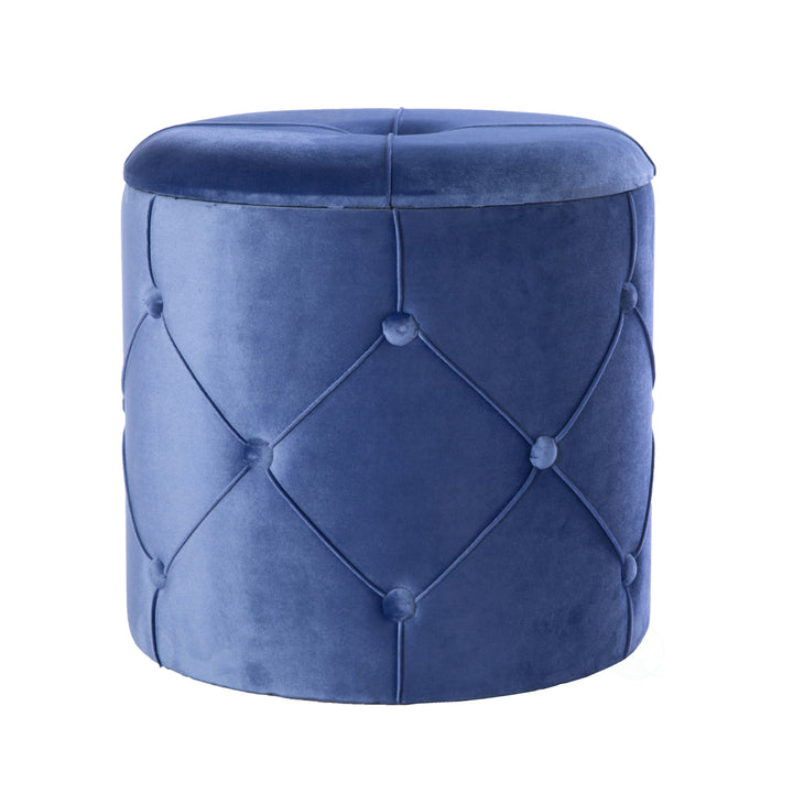 Round Tufted Velvet Storage Ottoman Stool with Lid for Living Room Decor Image 1