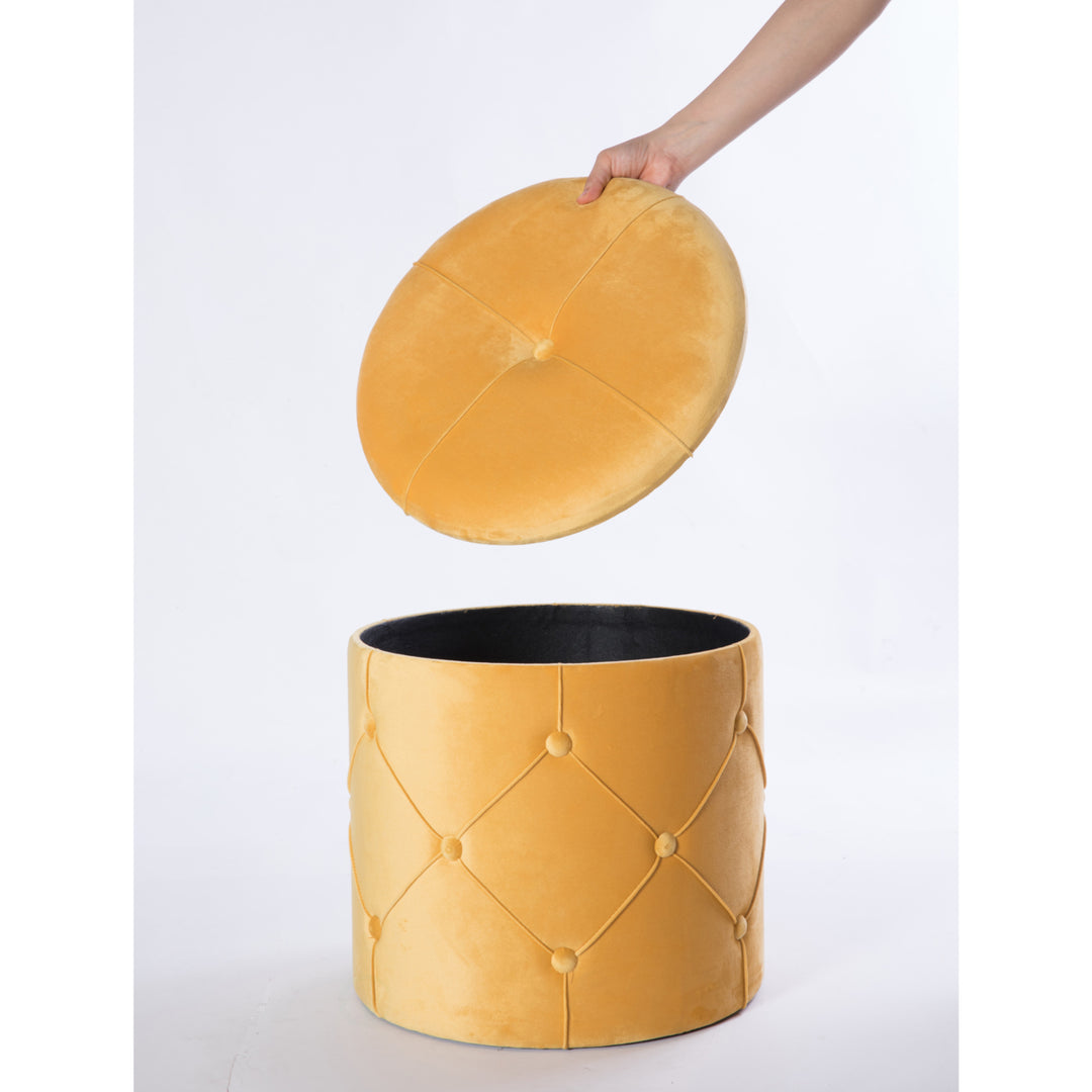 Round Tufted Velvet Storage Ottoman Stool with Lid for Living Room Decor Image 3