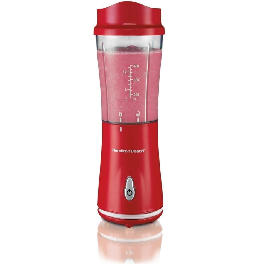 Hamilton Beach Personal Blender for Shakes and Smoothies with 14oz Travel Cup and Lid, Red Image 1