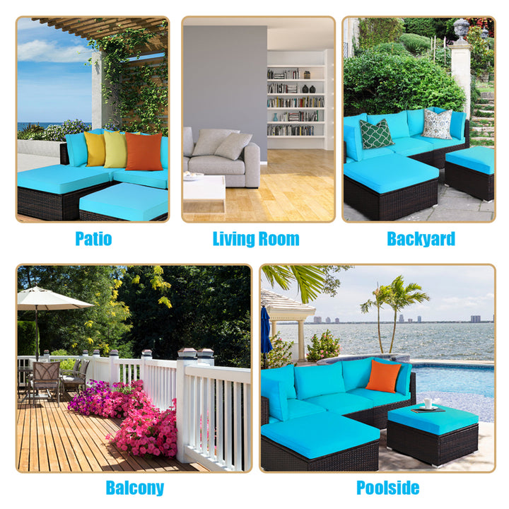 5PCS Cushioned Rattan Patio Conversation Set Outdoor Furniture Set w/ Ottoman Image 7