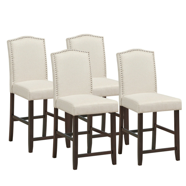 Set of 4 Fabric Barstools Nail Head Trim Counter Height Dining Side Chairs Beige Image 1